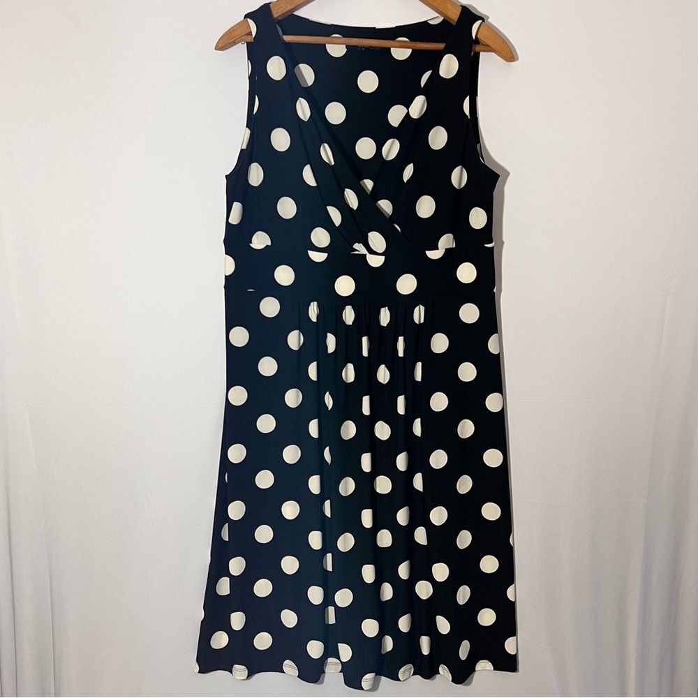 Chaps Large Polka Dot Dress Knee Length Black & White